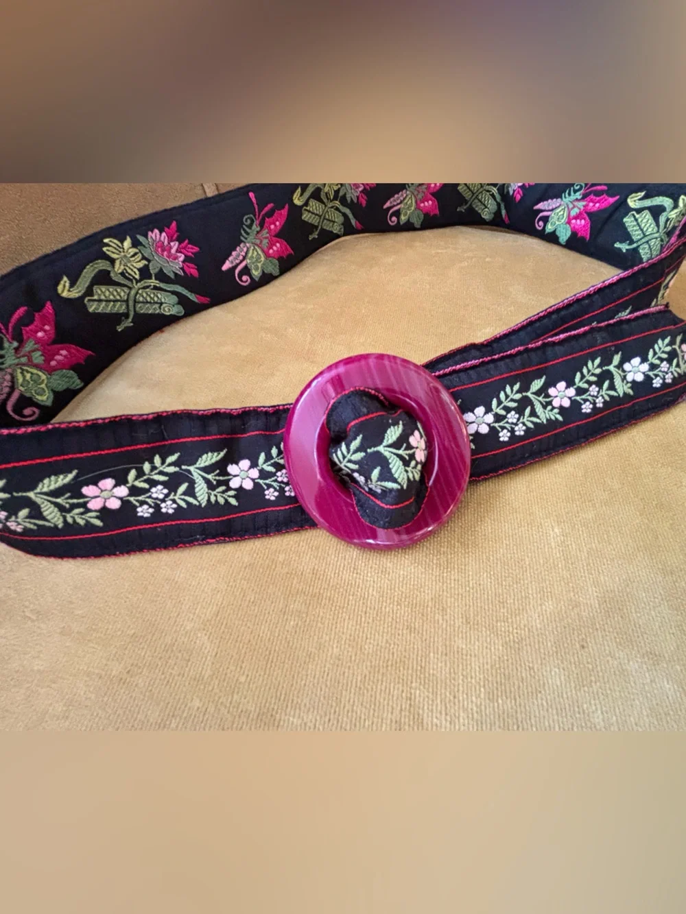 HADLEY POLLET embroidered BELT reversible BLACK & PINK M/L